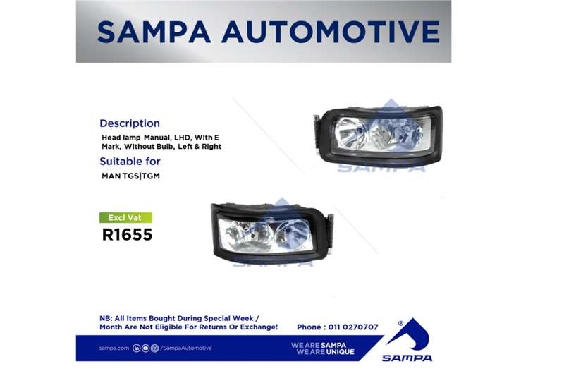 MAN Truck spares and parts Body TGA Head lamp Manual, LHD, With E Mark, Without Bu 2021 for sale by Sampa Automotive | Truck & Trailer Marketplace