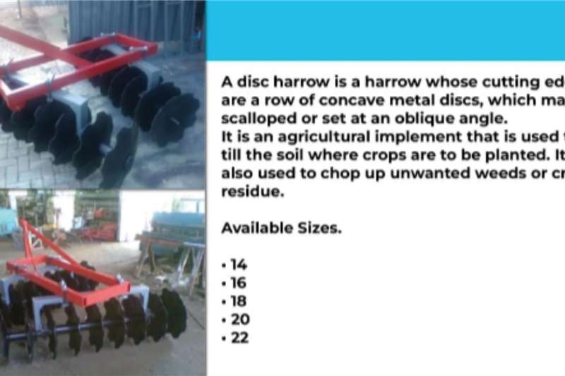 Tillage equipment Disc harrows standard / various sizes