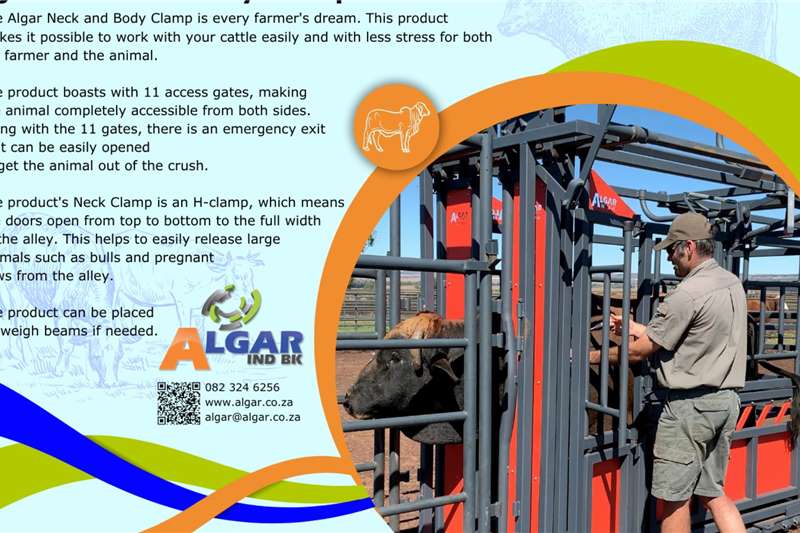 Algar Livestock handling equipment cattle neck and body clamp