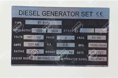 Generator WEIFANG 150KVA 3 PHASE SILENT DIESEL GENERATOR for sale by Nuco Auctioneers | Truck & Trailer Marketplace