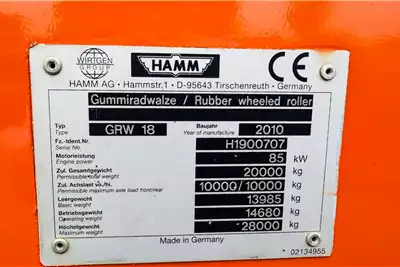 Hamm Roller GRW18 PNEUMATIC TYRE ROLLER 2010 for sale by Vendel Equipment Sales Pty Ltd | Truck & Trailer Marketplace