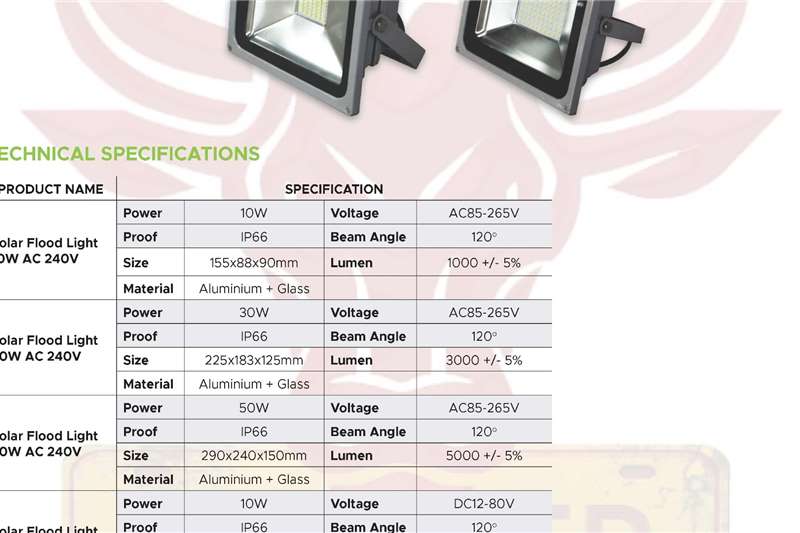 Solar solutions LED AC/DC Flood Lights Technology and power