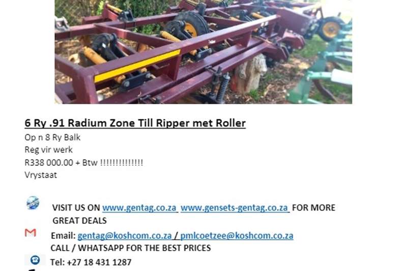 Rippers 6 Ry .91 Radium Zone Till Ripper met Roller Tillage equipment